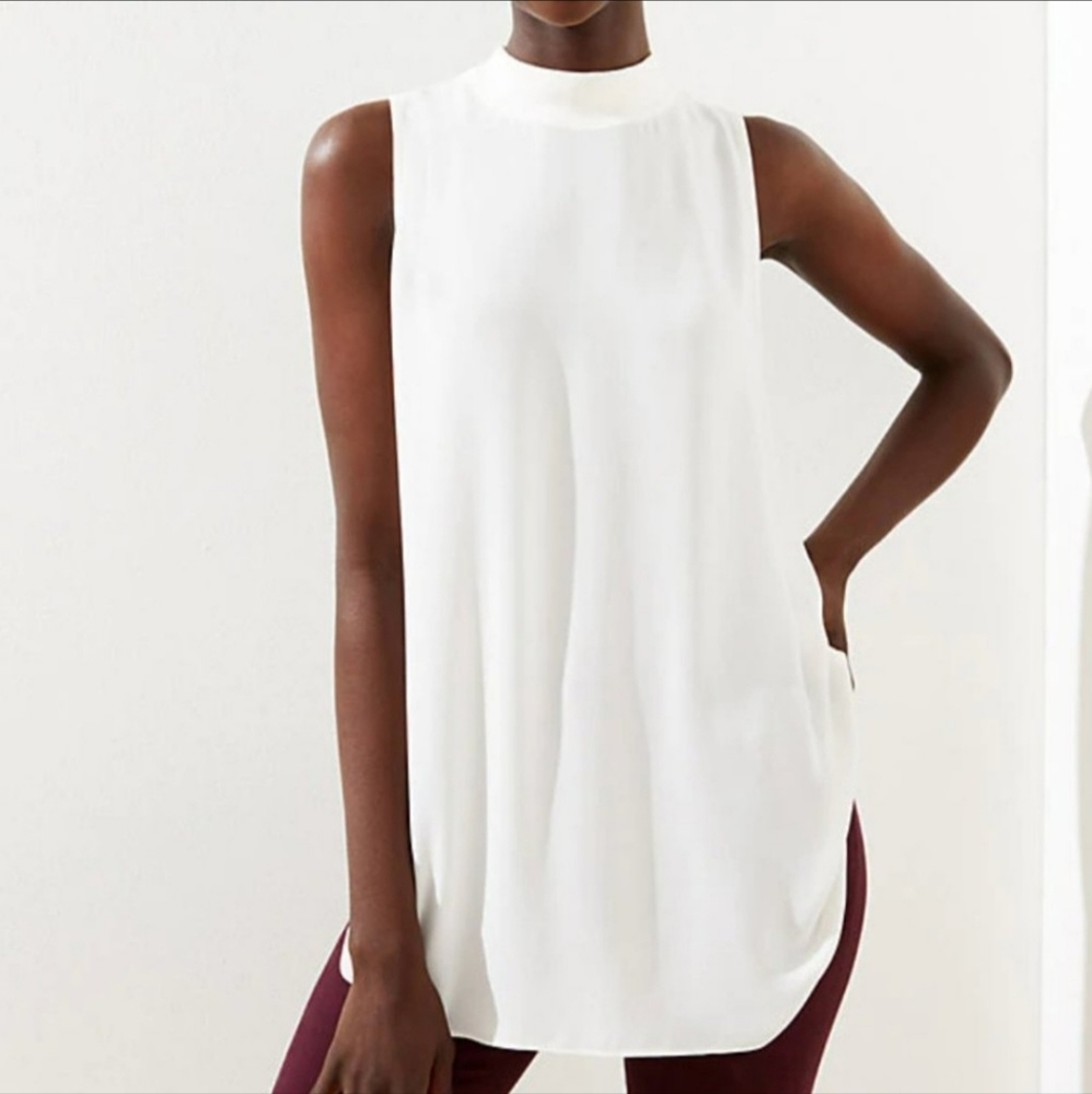 LOFT Mock Neck Sleeveless Shell in Cream
